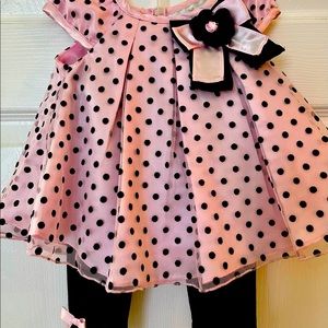 Rare Editions Pink & Black Polka Dot Dress Set